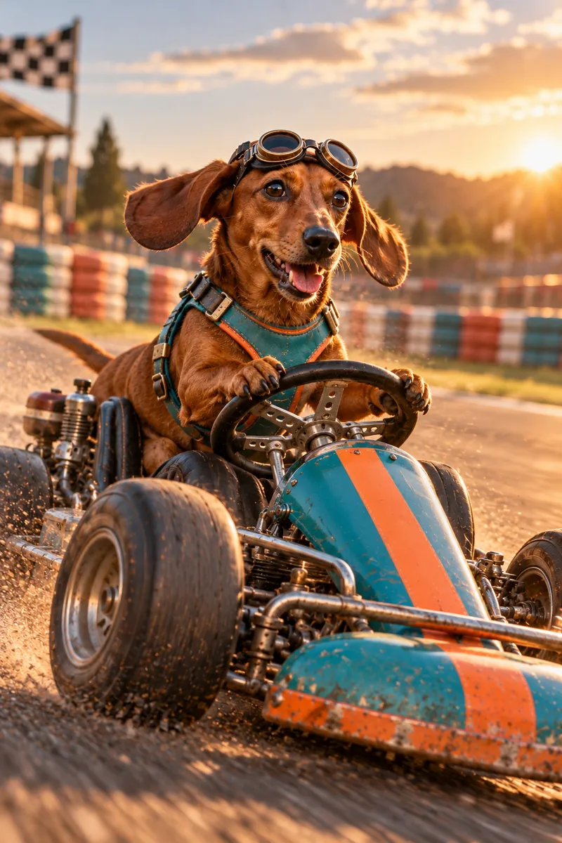 Turbo Racer: a dog in a cinematic movie scene