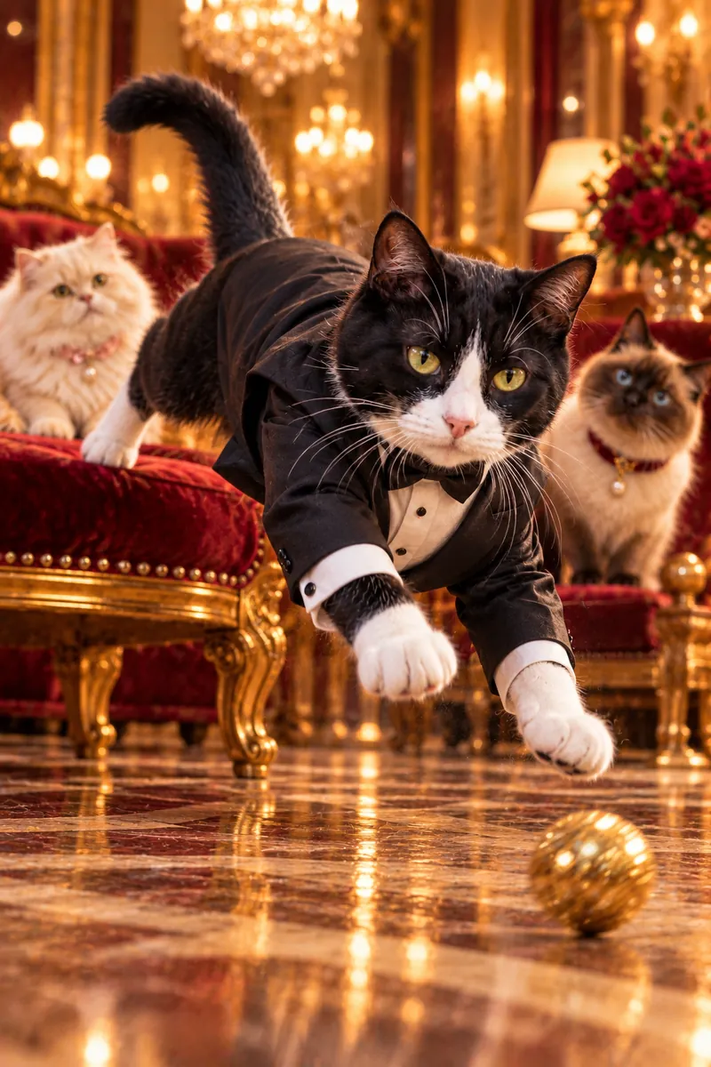 Midnight Gentleman: a cat in a cinematic movie scene
