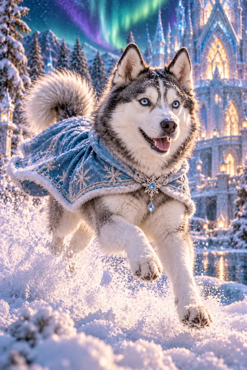 Aurora Snow Runner: a dog in a cinematic movie scene