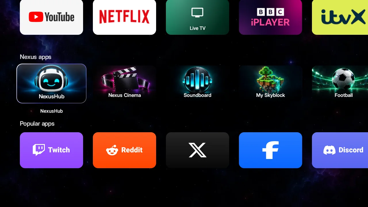 Nexus apps and Popular apps rows on Nexus TV