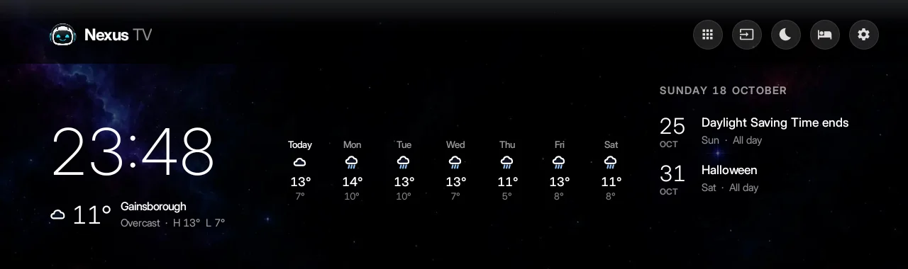 Clock, seven-day forecast and calendar on Nexus TV
